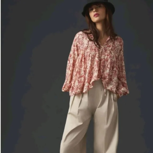 NWOT Anthropologie Tir-front Peasant Red and Cream Blouse - Picture 3 of 9